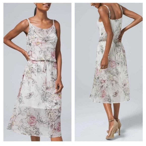 NWT White House Black Market Floral-Print Blouson Dress - Picture 7 of 7